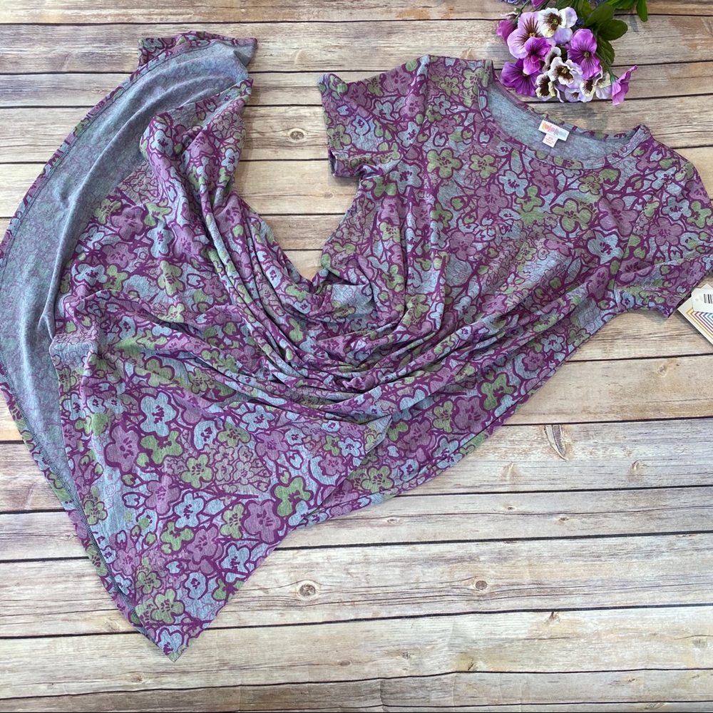 NWT Lularoe Carly XS Dress Grey Purple Flowers